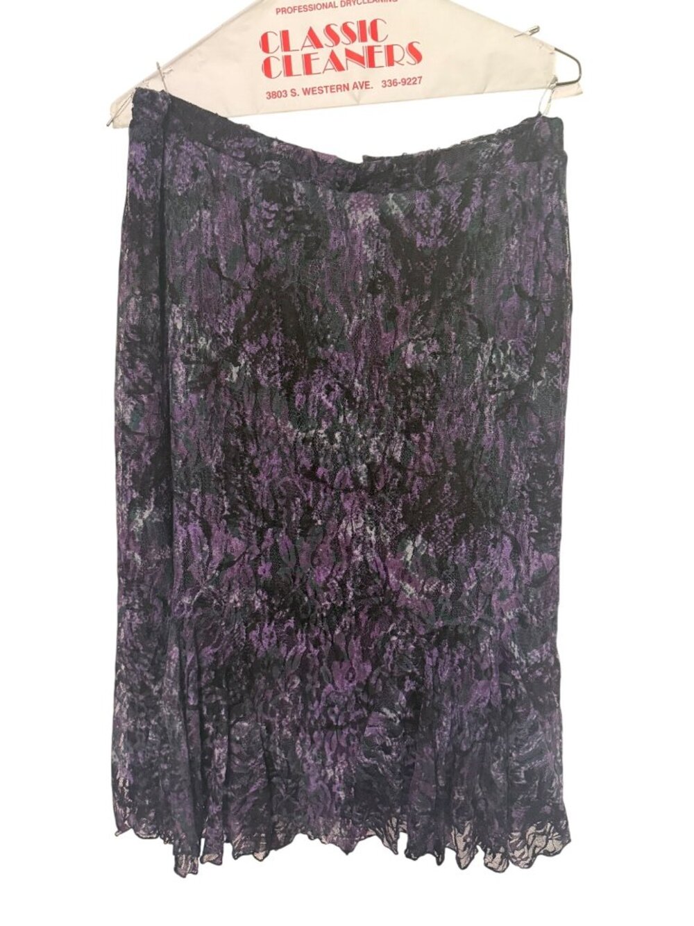 Christopher & Banks Skirt Black Purple Green Lace Overlay Elastic M